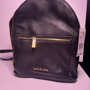 Michael Kors Black Leather Mini Backpack with Gold Accents